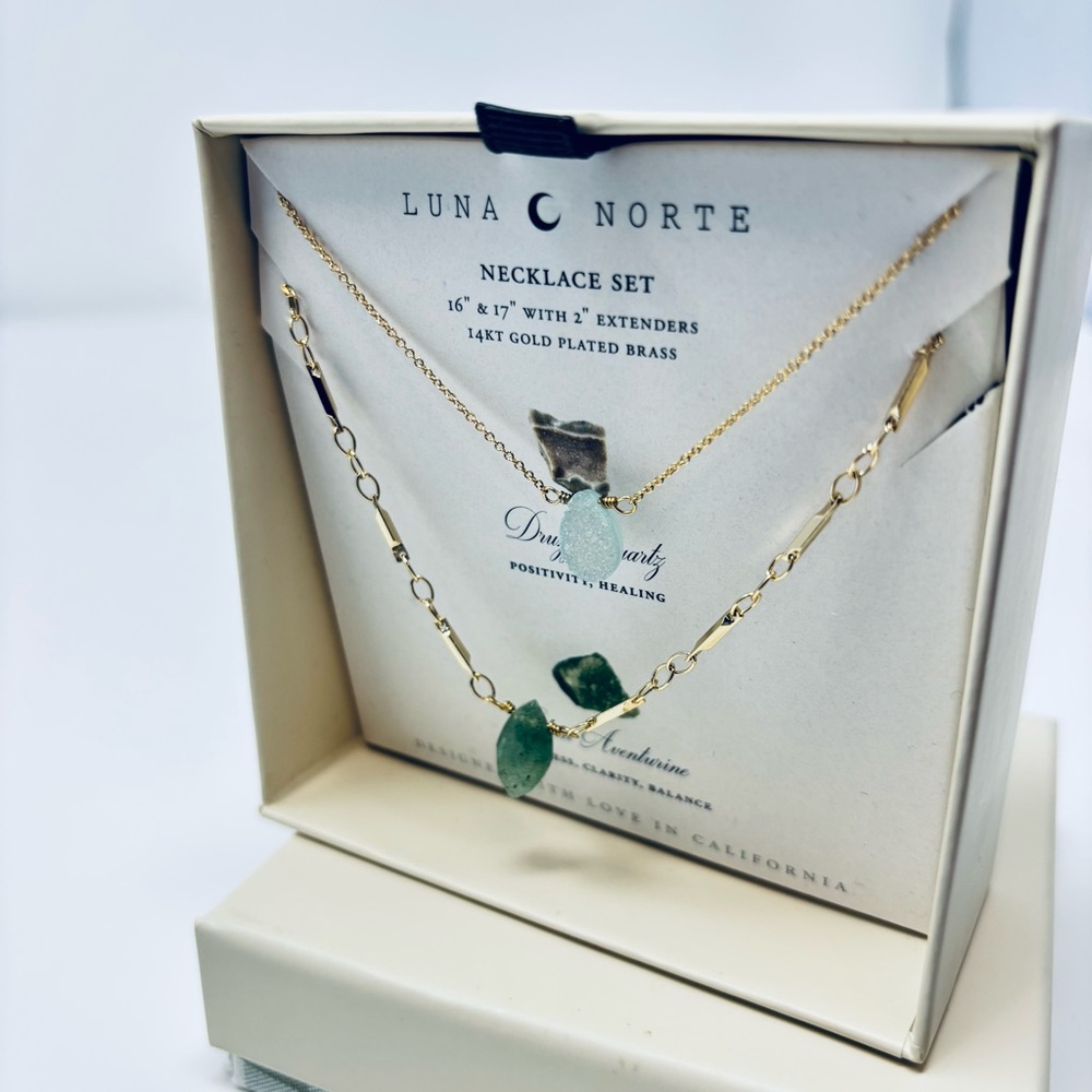 Druzy & Aventurine 14kt gold Plated Brass Necklace Set